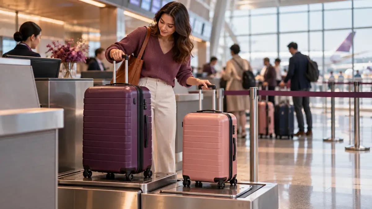 Hành khách so sánh hai vali tại quầy hành lý — ảnh minh họa