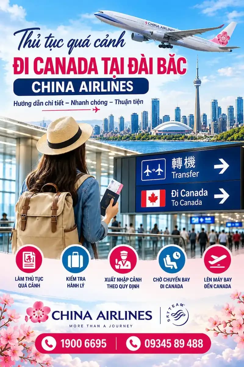 Thủ tục quá cảnh đi Canada tại Đài Bắc China Airlines