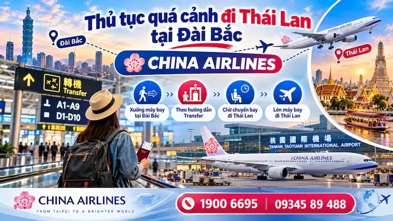 Thủ tục quá cảnh đi Thái Lan tại Đài Bắc China Airlines A-Z