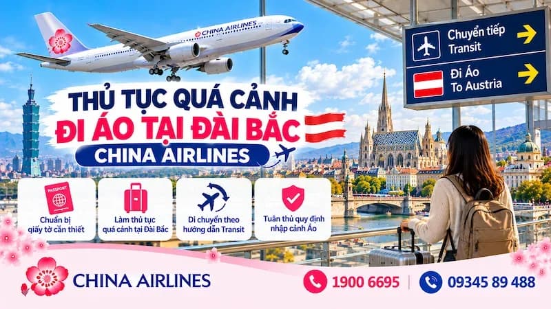 Thủ tục quá cảnh đi Áo tại Đài Bắc China Airlines mới nhất — hình minh họa