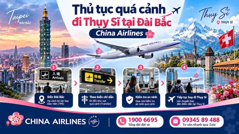 Hướng dẫn quá cảnh đi Thụy Sĩ tại Đài Bắc China Airlines